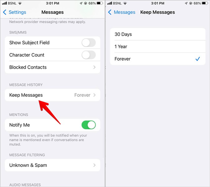 Storage Full iPhone messages