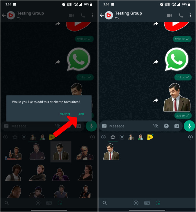 Adding Whatsapp stickers to favorite