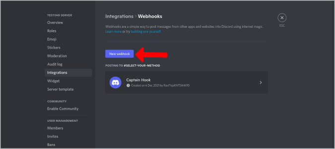 Creating a new Webhook
