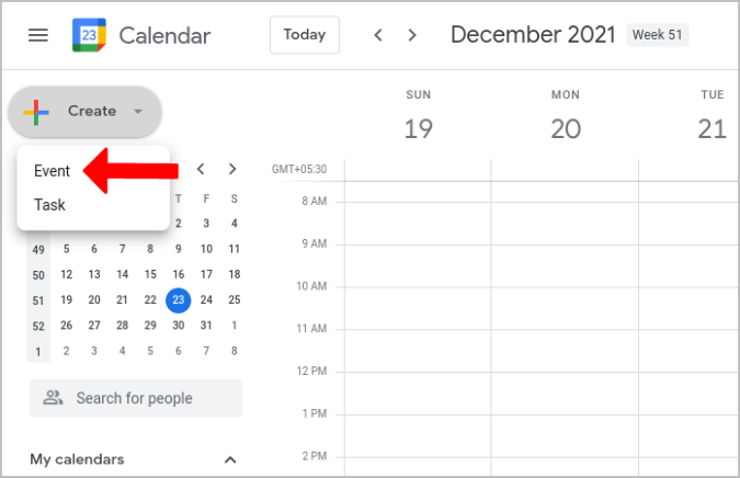Creating a new event in Google calendar