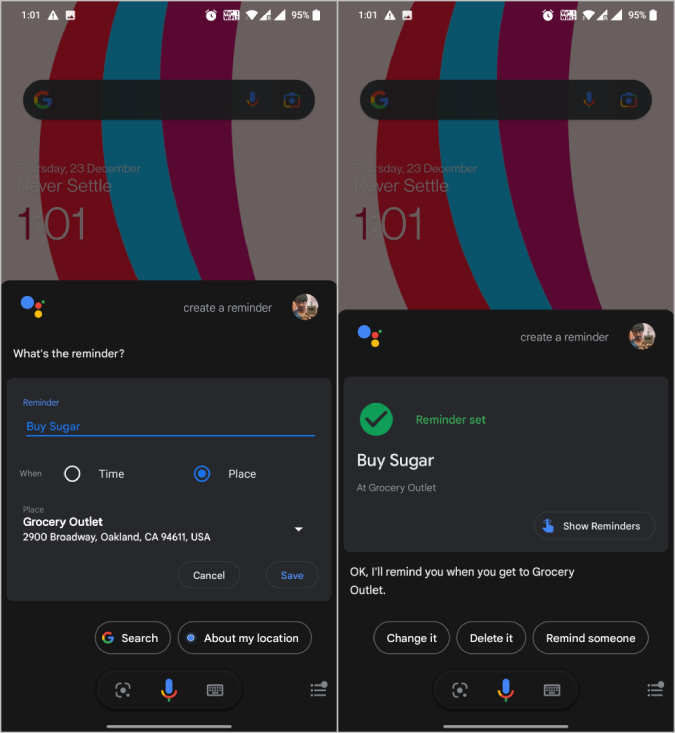 Setting reminders by place from Google Assistant