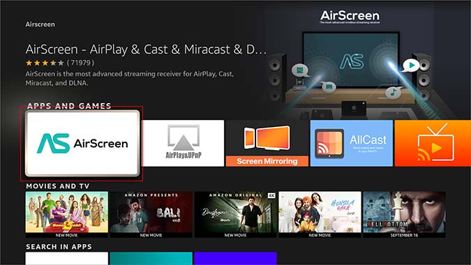 select airscreen in fire stick