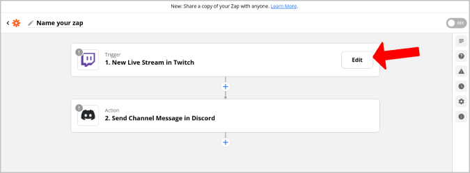 Editing Twitch Stream option in Zapier