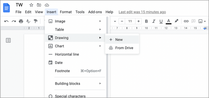drawing option in google docs