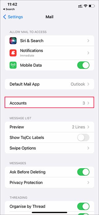 select accounts in mail
