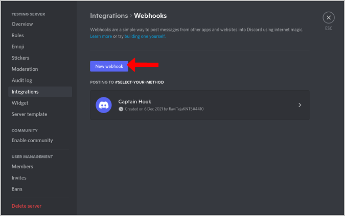Creating New Discord Webhook