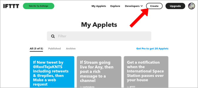 Creating a new Applet on IFTTT
