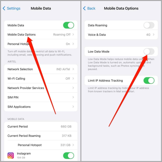 Disable Low Data Mode for Mobile Data on iPhone