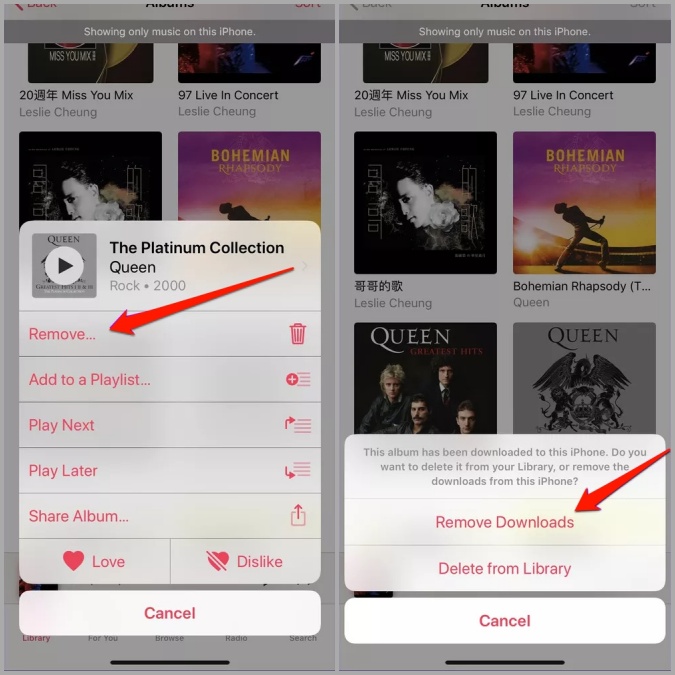 Remove Downloads form Apple Music