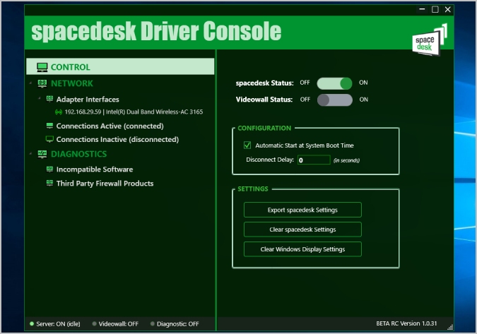Aplicación de consola Spacedesk Drive 