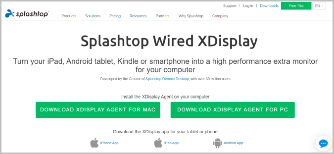 Sitio web XDisplay con cable de Spashtop 
