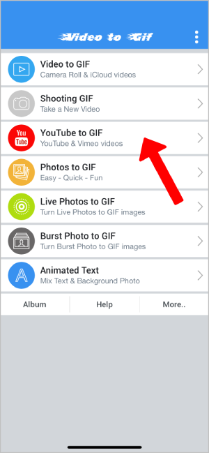 Using YouTube to GIF option on Video to GIF app