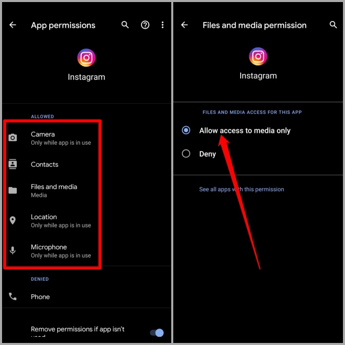 Allow Instagram Permissions on Android