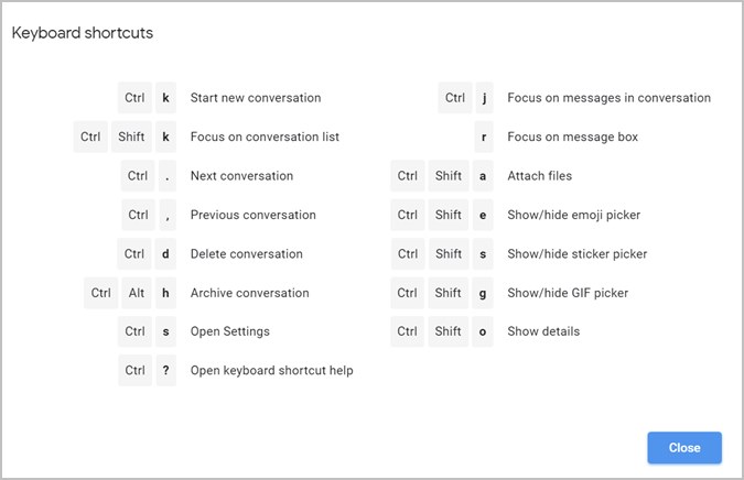 Atajos de teclado de Android Messages Web Tips