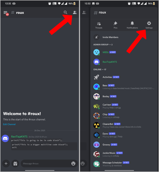 Discord Channel Settings on Mobile