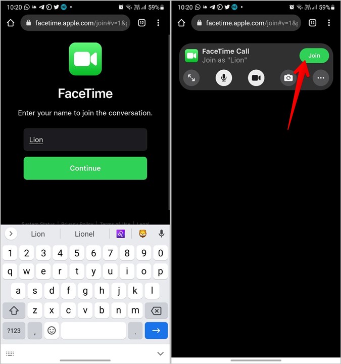 Facetime links Join Call