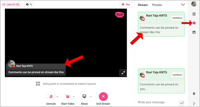 Adding Comments as Banner on Stream using Melon App 