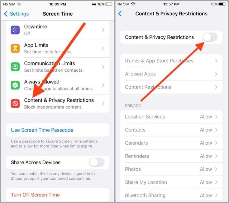setting up content & privacy restrictions on iphone