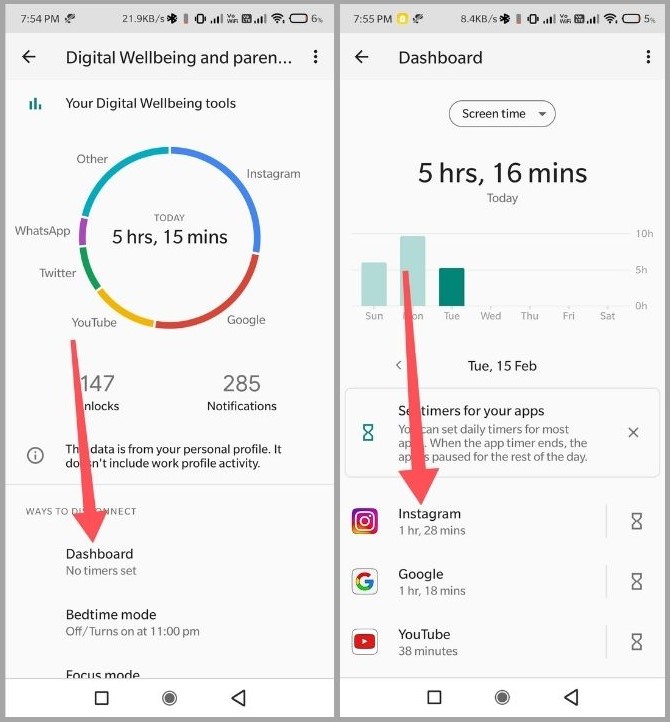 Set App Limit in Digital Wellbeing on Android Smartphone