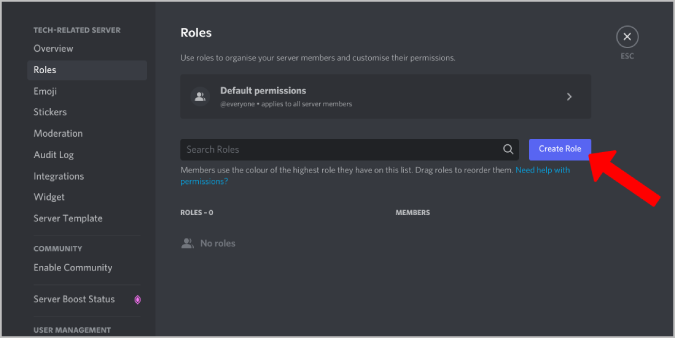 Creating a new role on Discord Server 