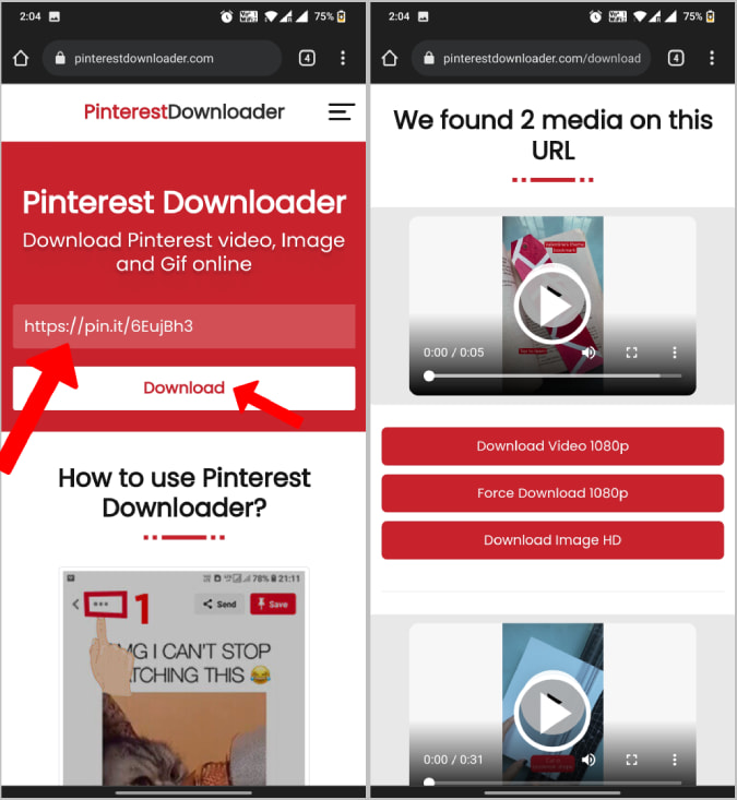 Downloading Pinterest Video using Pinterest Downloader website