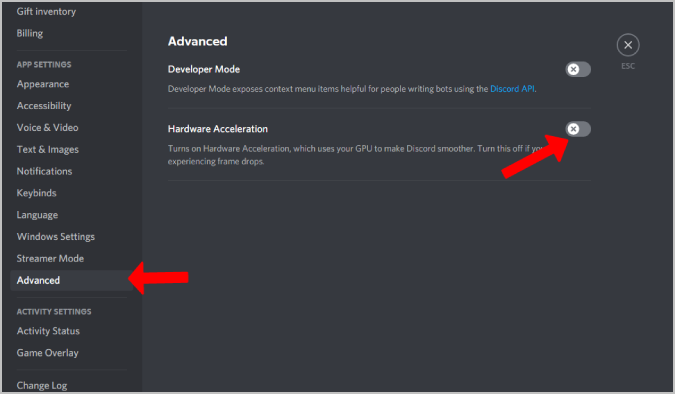 disable hardware acceleration in discord app