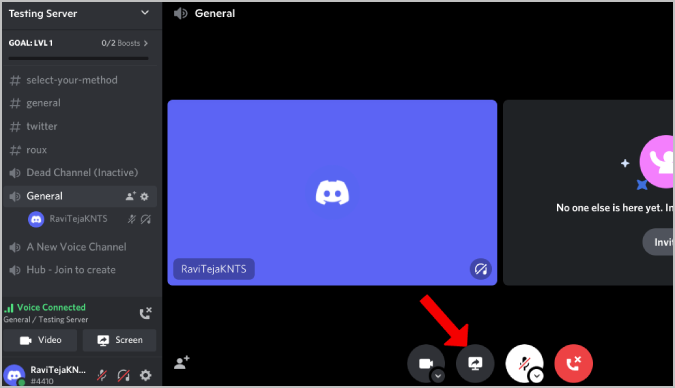 share screen option in discord voice channel