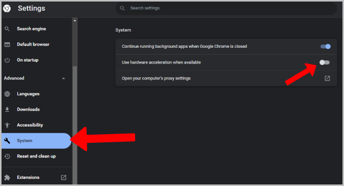 disable hardware acceleration in chrome