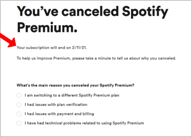 Spotify Premium cancelled Message