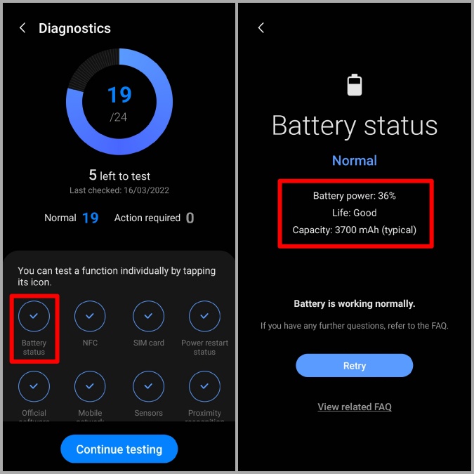 Comprobar el estado de la batería en el teléfono Samsung