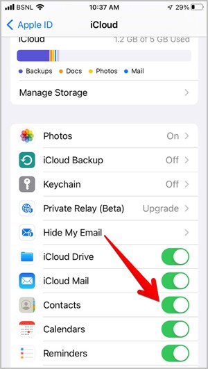 Contacts iCloud Enable iPhone