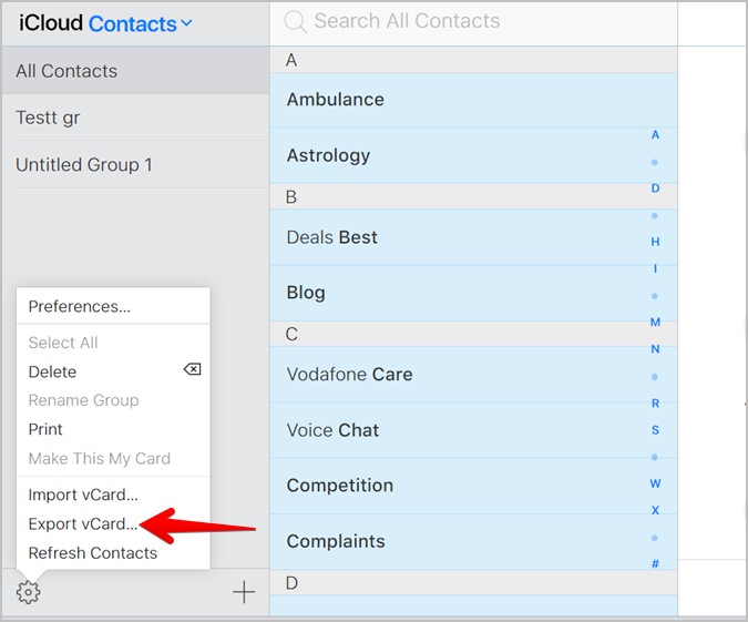 Contacts iCloud Export