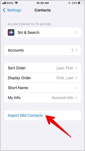 Contactos iPhone Importación Sim
