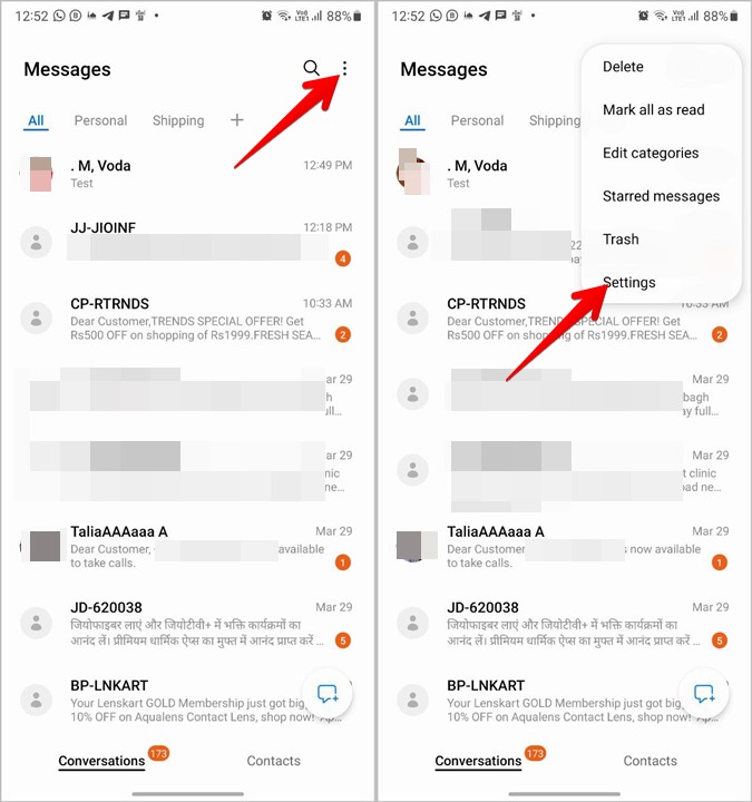 Samsung Unblock Messages Settings