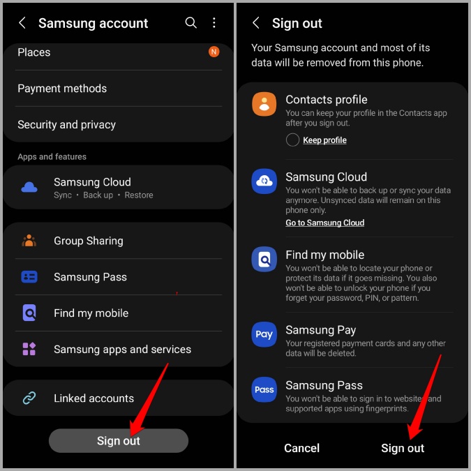 Cerrar sesión en la aplicación Galaxy Store en el teléfono Samsung