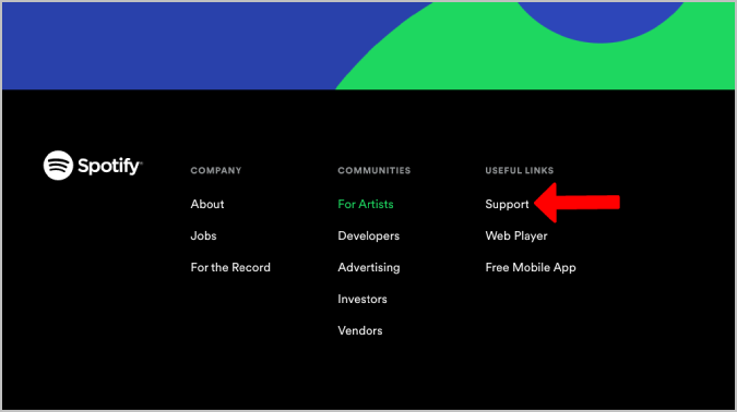 Opening Spotify Support Page