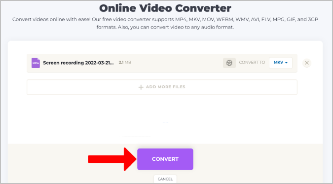 Converting on online video converter 