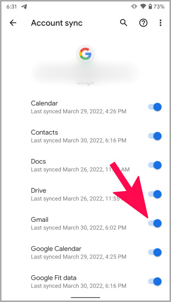 opción de sincronización de cuenta de gmail en gmail