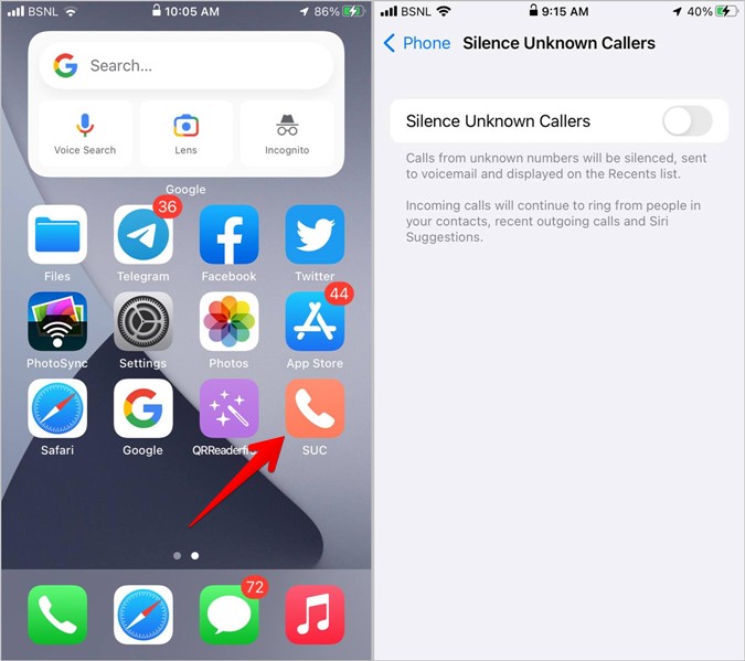 iPhone Silence Unknown Callers Shortcut Home
