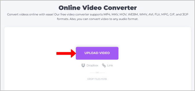 uploading an video to online video converter