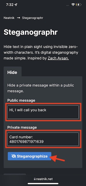 Public and Private messages in steganographr