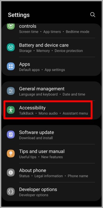 Accessibility Settings on Samsung Phone