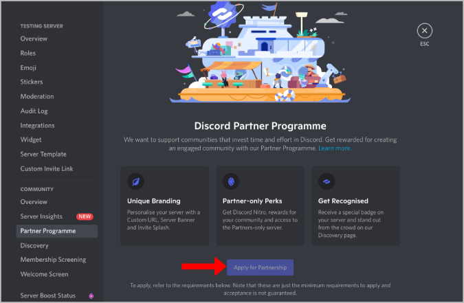 applying for partnerships for partner program on discord
