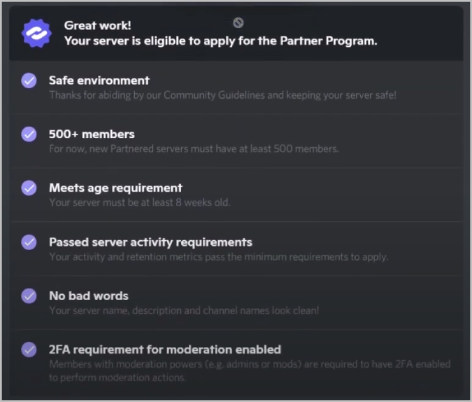 eligibility to apply for partner program on Discord