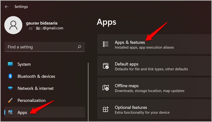 windows 11 apps and features settings