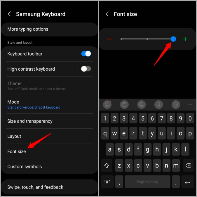 Aumentar el tamaño de fuente en el teclado Samsung
