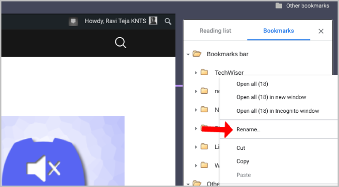 renaming Chrome bookmark folder in Chrome side panel