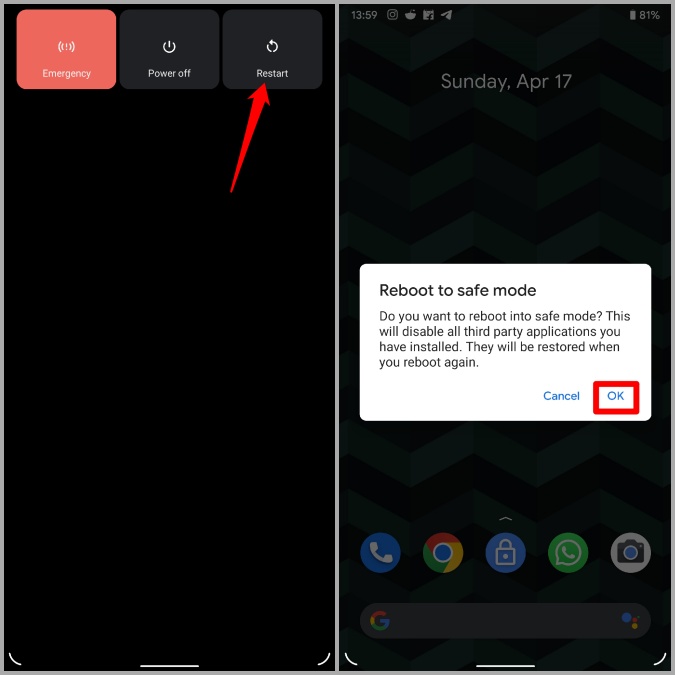 Reinicie Android en modo seguro
