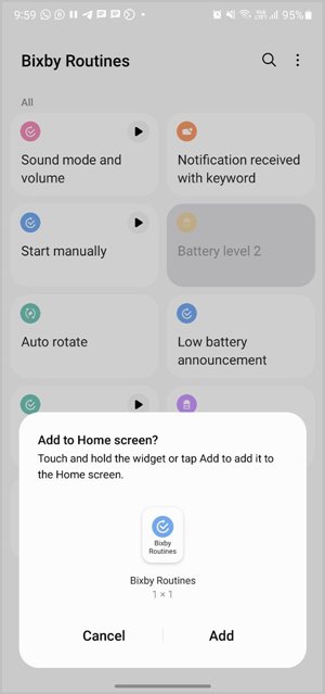 Samsung Routine Add to Home screen