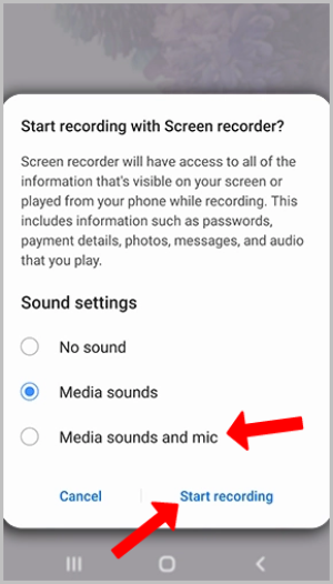 Select Sound Settings on Samsung Screen recorder